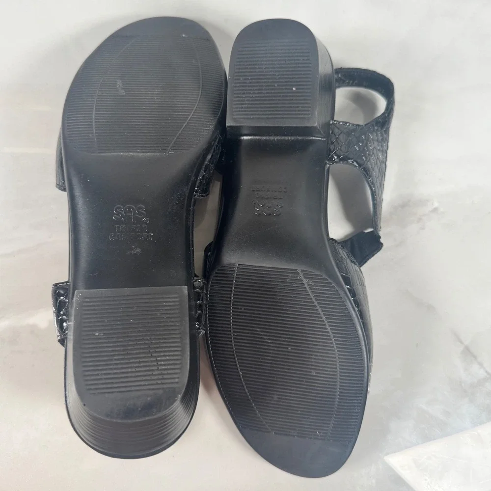 SAS Black Croc Embossed Patent Leather Sandals‎ Slingback Heels Made in USA 10 M